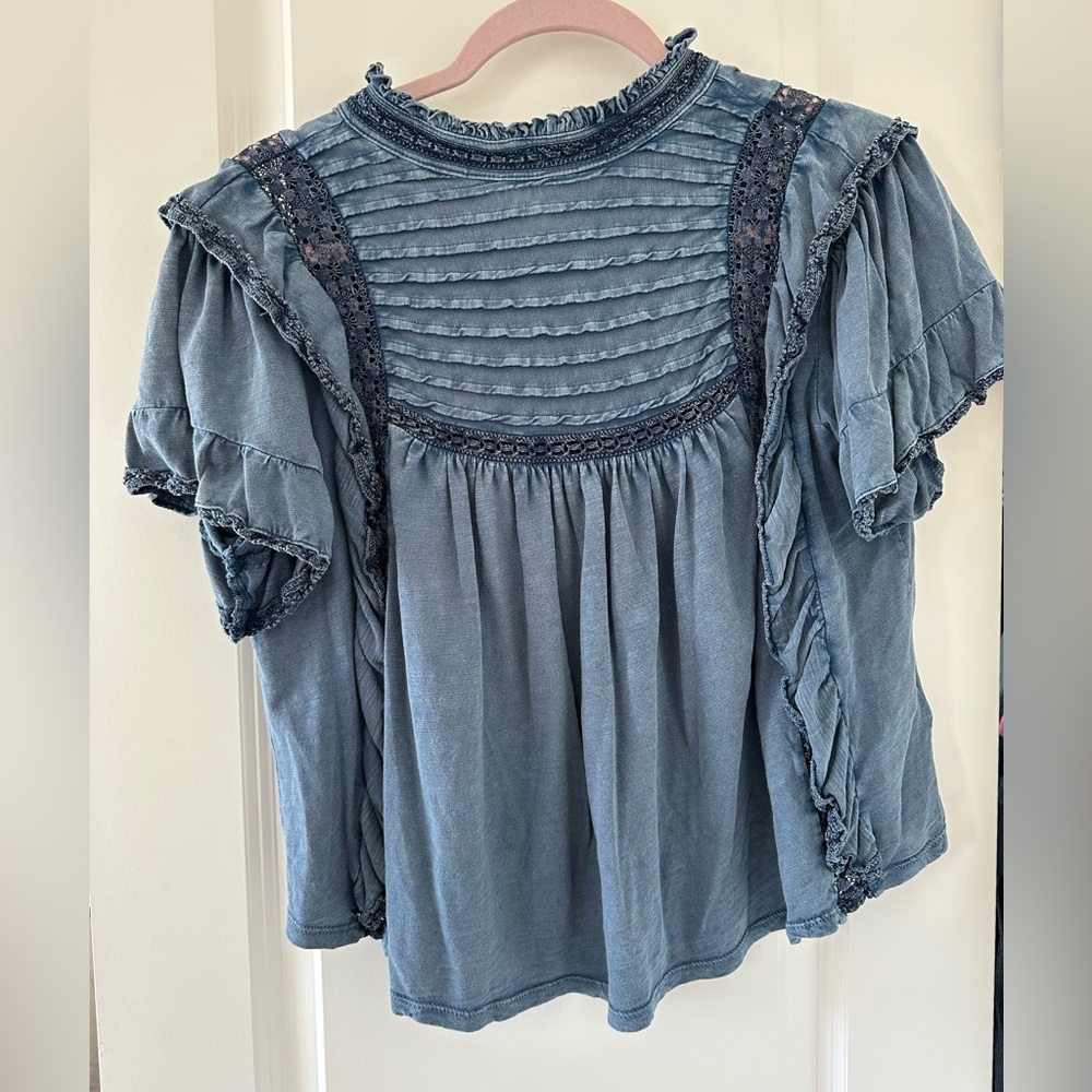 Free People Blue Ruffled Women's Top